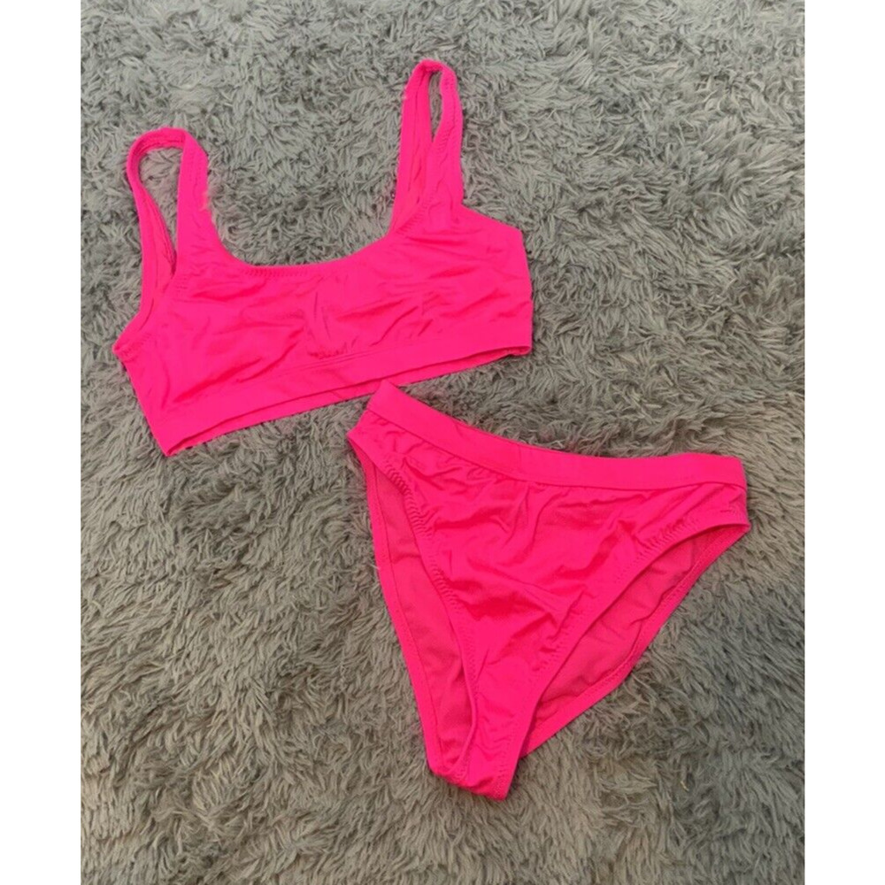 Dixperfect Womens 2 pc‎ Hot Pink Crop Top High Waisted Bikini Size L